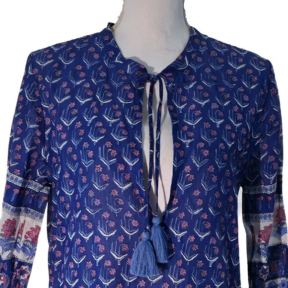 J. Crew Cotton Voile Tunic Swim Cover-Up in Floral Block Print with Fringe - Picture 5 of 9